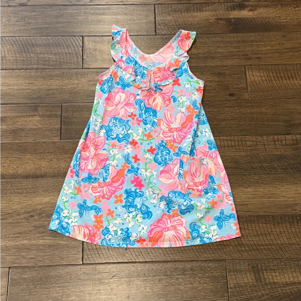 Lilly Pulitzer Girls’ Dress - Vibrant Pink and Blue Floral, Size L/8-10